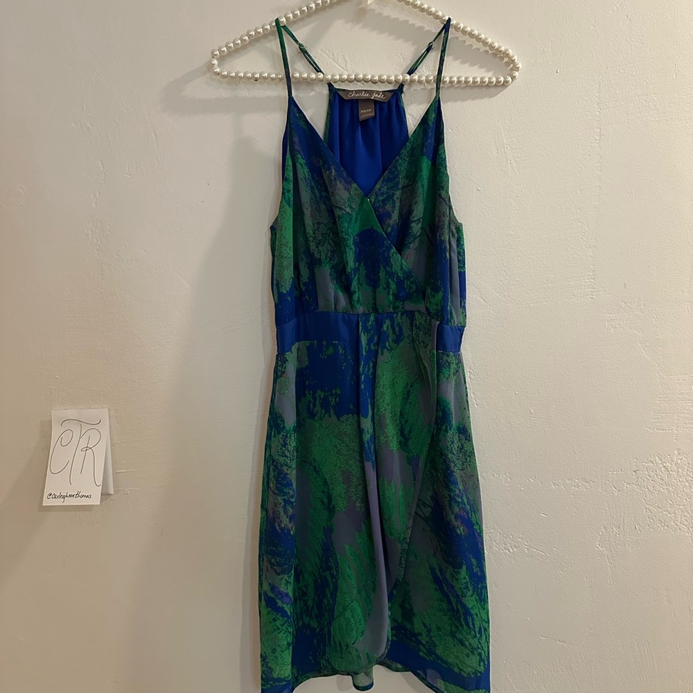 Charlie Jade Beautiful Green & Blue Wrap Chiffon Dress